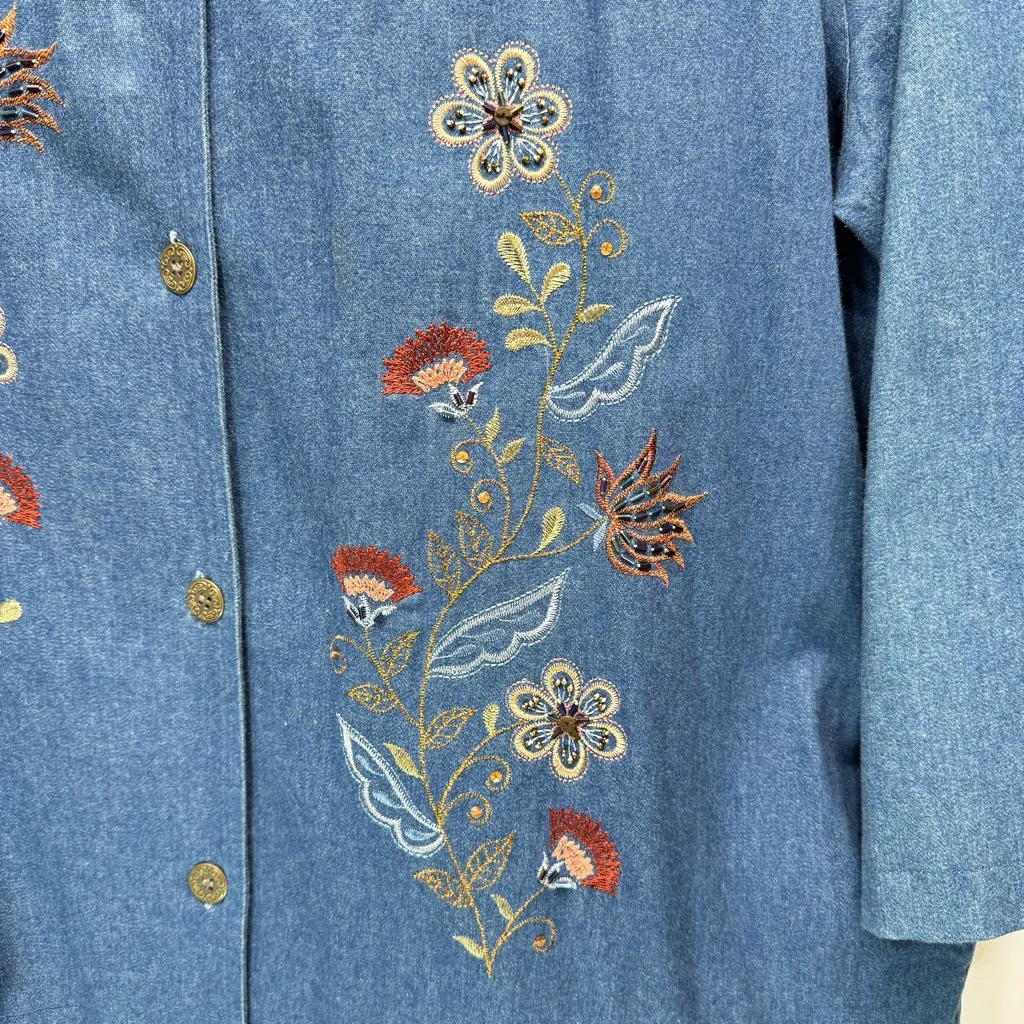 Vintage 90s Y2K Alfred Dunner Beaded Floral Embroidered Denim Chambray Jacket Blue Size undefined - Image 4