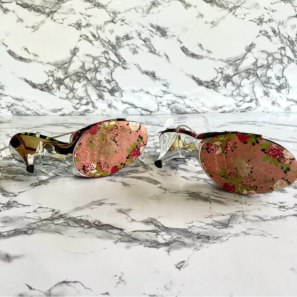 Betsey Johnson Sandals Black Silver Floral Rhinestone Strappy 8 - Image 13