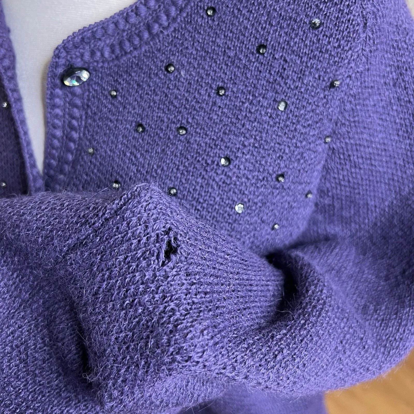 Mon Repos Cardigan Womens Small Purple Alpaca Jewel Embellished FLAW - Image 5