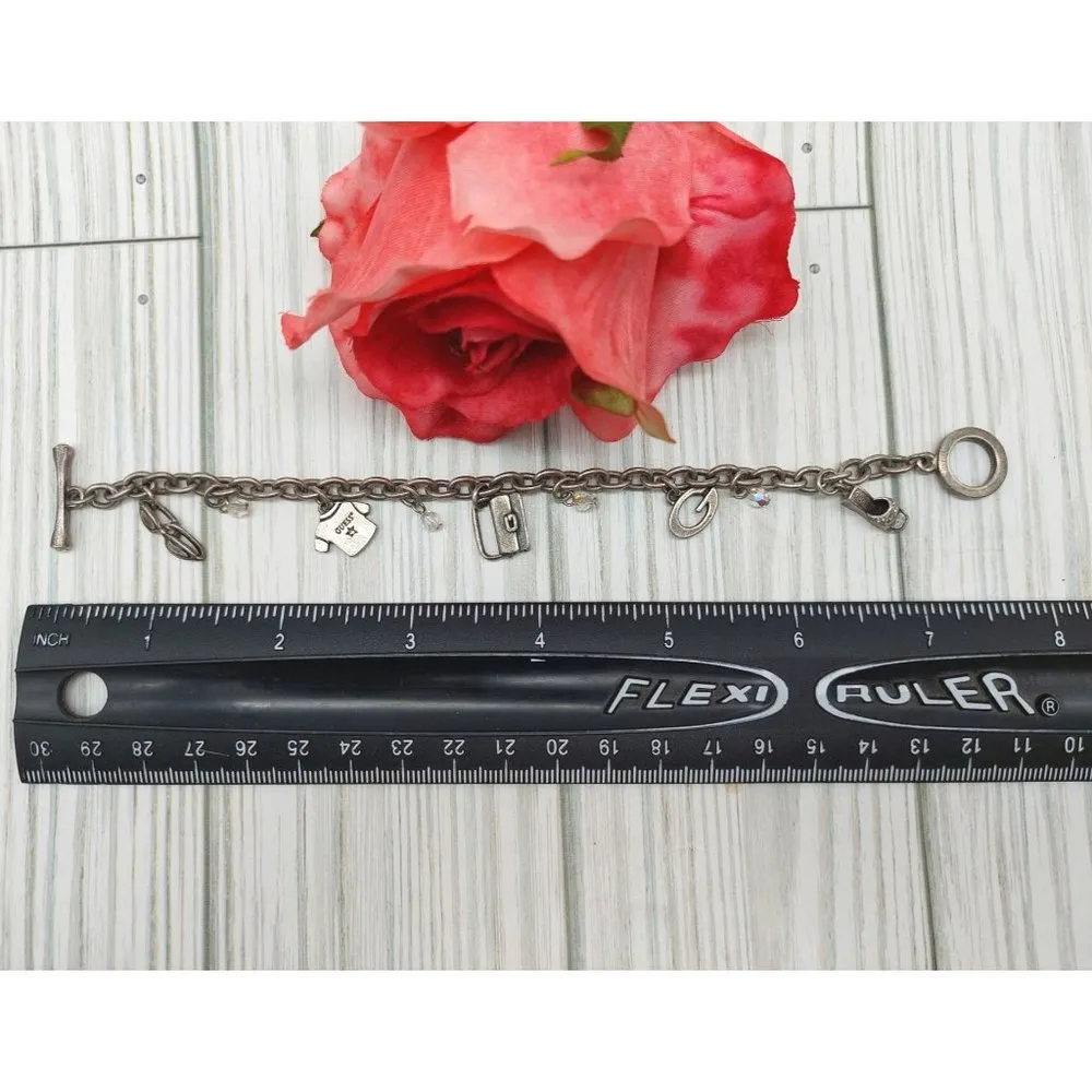 CUTE GUESS Antique Silver Tone Chain Dangle Charm Bracelet Shoe Purse Sunglasses - Image 11