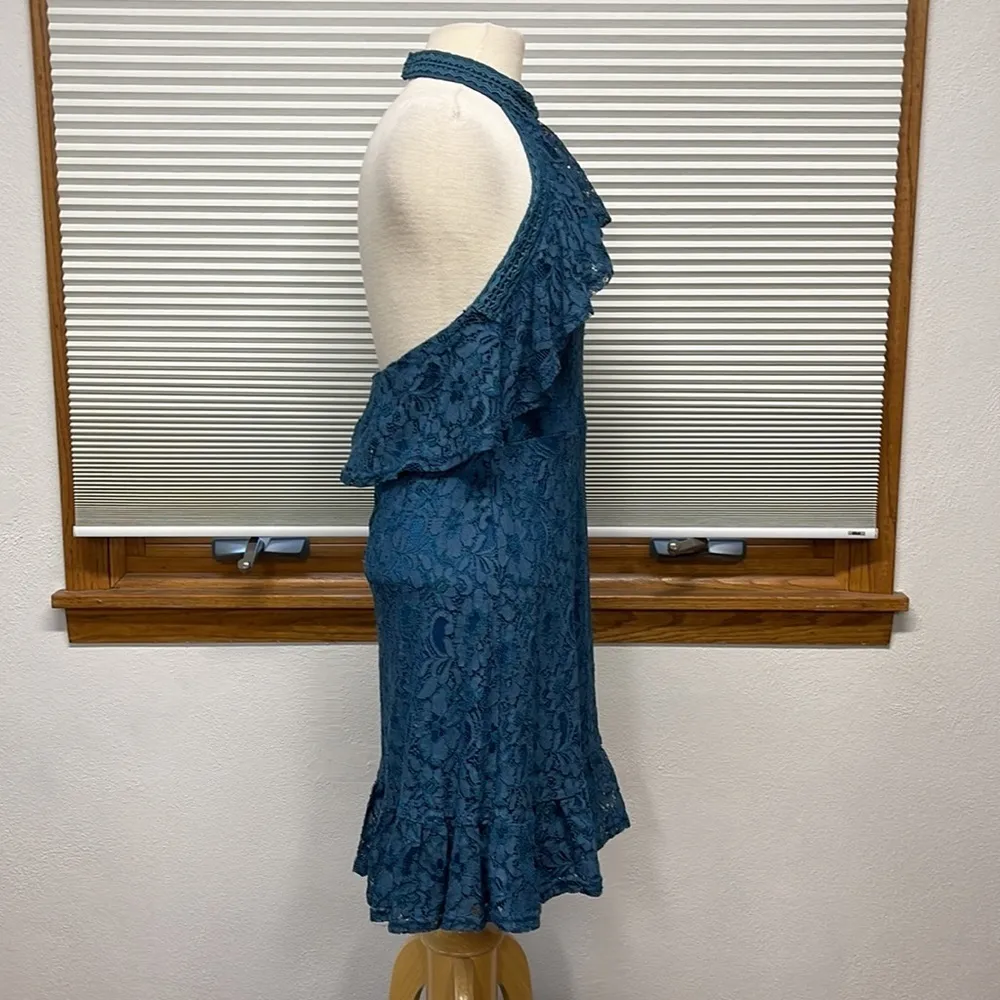 Francesca's NWT Teal Blue Lace Halter Backless Mini Dress Large - Image 3