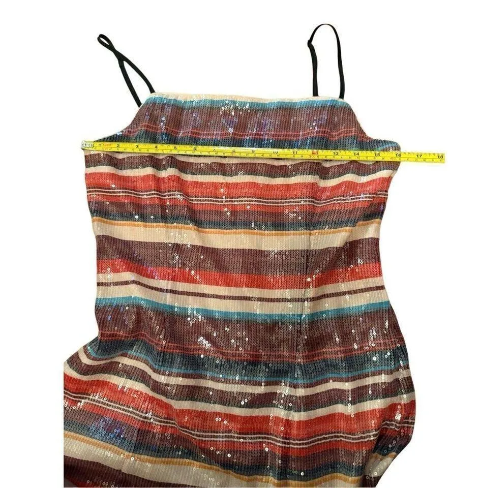 HUTCH Anthropologie Sequined Fall Multicolor Stripe Slip Midi Cocktail Dress Sz - Image 11