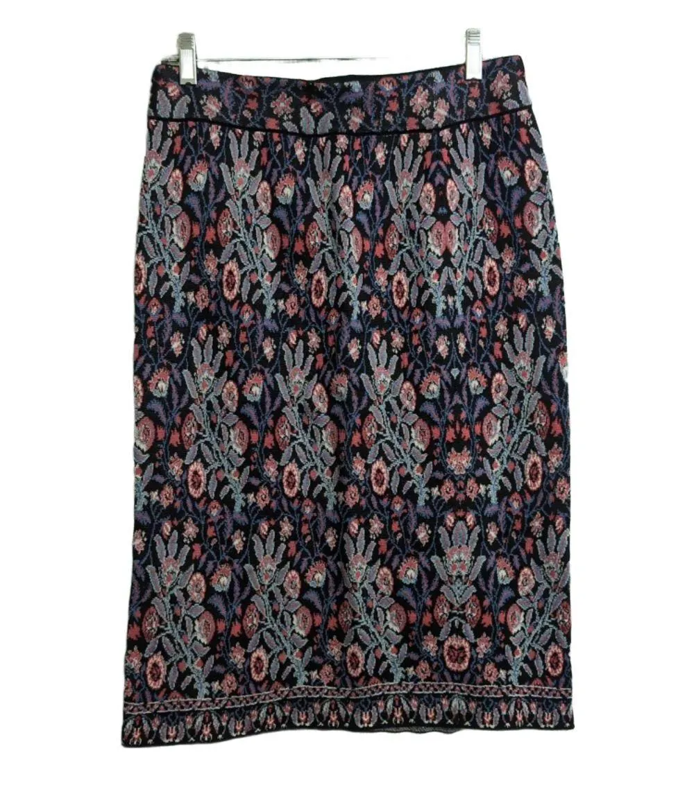 PERUVIAN CONNECTION Black Multi-Color Floral Paisley Knit Pencil Skirt Medium - Image 1