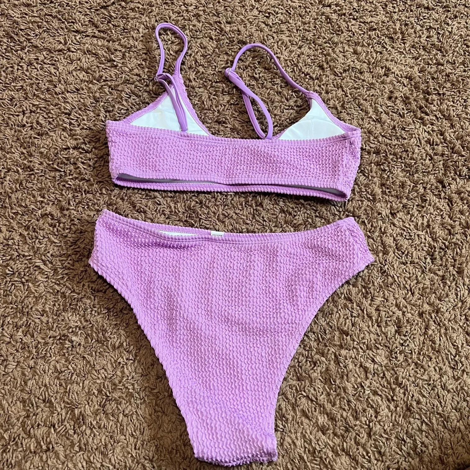 Women'S Ribbed‎ Bikini Sets Scoop Neck Swimsuit Textured Two Piece Swimwear XS Purple - Image 7