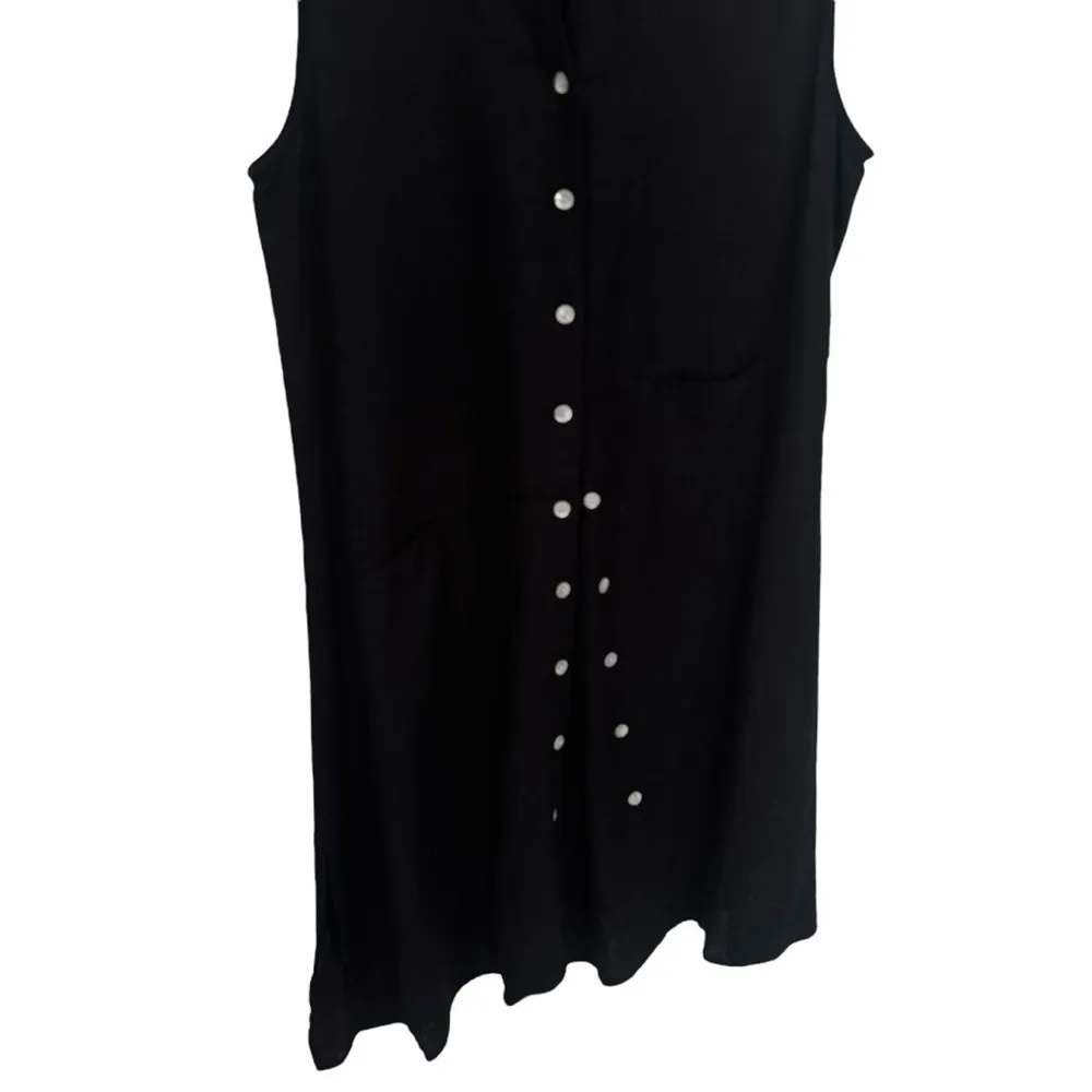 For Cynthia Black Asymmetrical‎ Hem Sleeveless Collared Linen Blend Dress Size M - Image 4