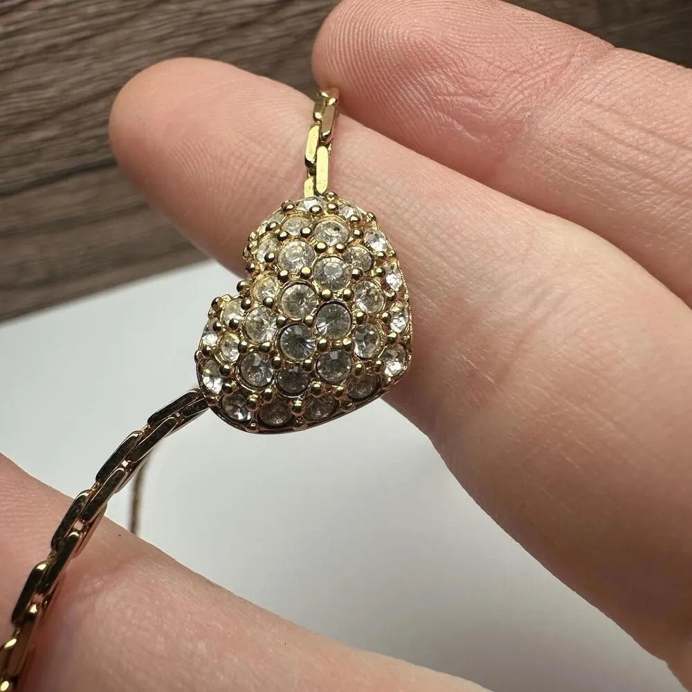 Swarovski Crystal Signed Pave Heart Gold Tone Clear Necklace 16 3/4 Inch - Image 8