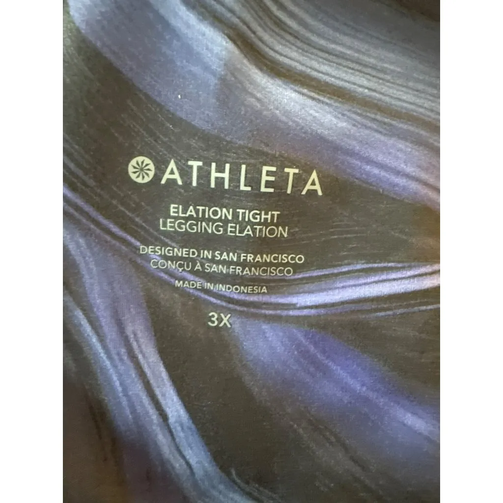 Athleta Elation Tight Leggings 3X FItness Pants Blue Black Print 7/8 Capri - Image 4