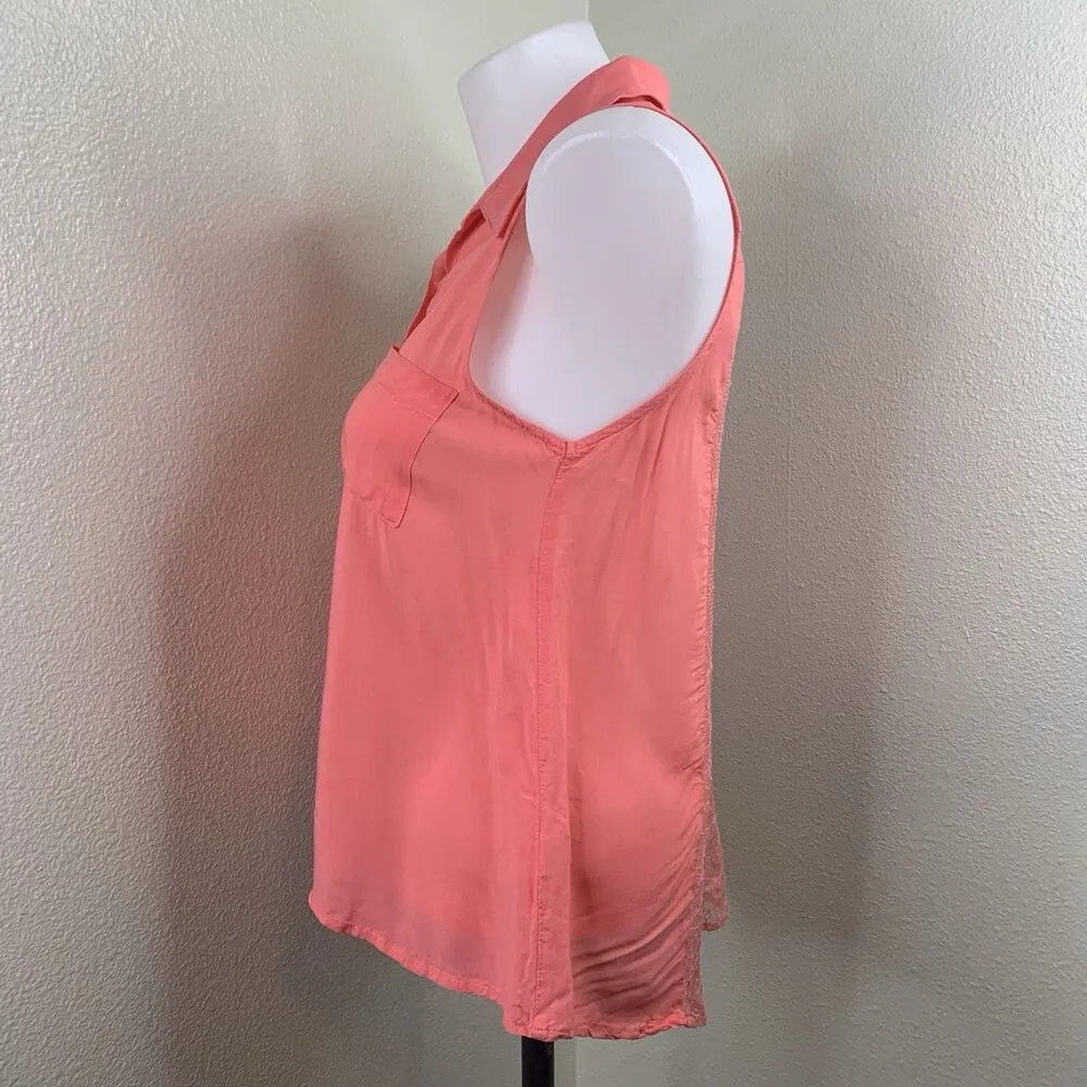 Freebird Sz S Pink Sleeveless Blouse Lace Back Collar Shirt Tank Button Up Top - Image 3