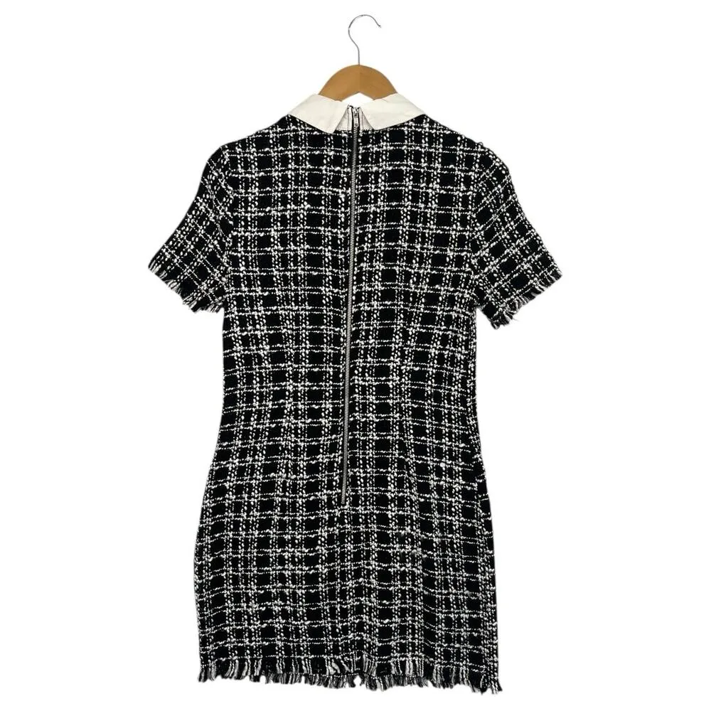 New BeBop Dress Womens Small Black White Tweed Academic Wednesday Addams Preppy - Image 2