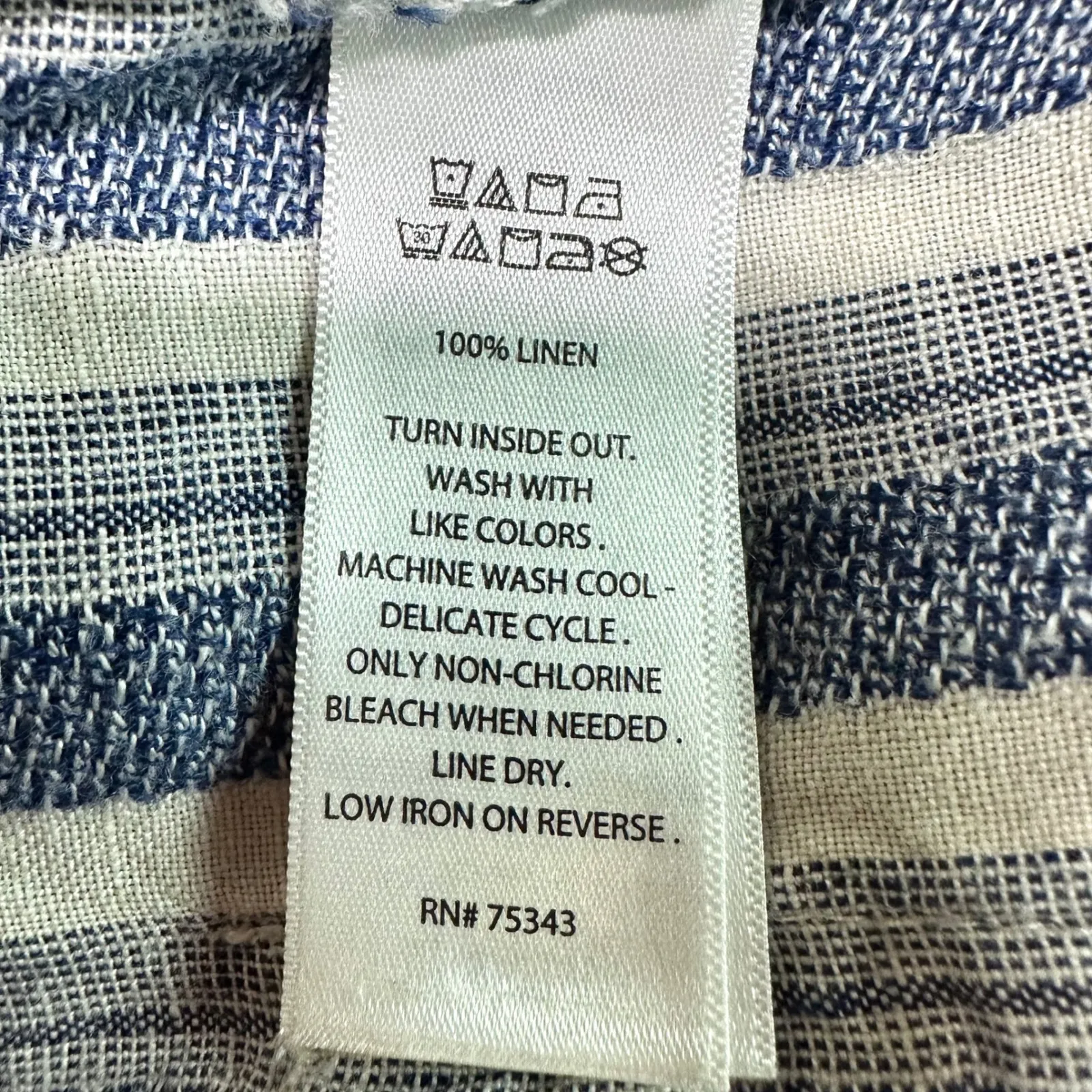 ARTISAN NY 100% Linen Blue Cream Striped Pants Women's M Nautical Coastal Beach - Image 7