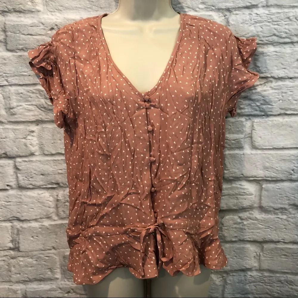 Rails Small Bretton Rosewood Mini Hearts Pink Short Sleeve Blouse Top - Image 10