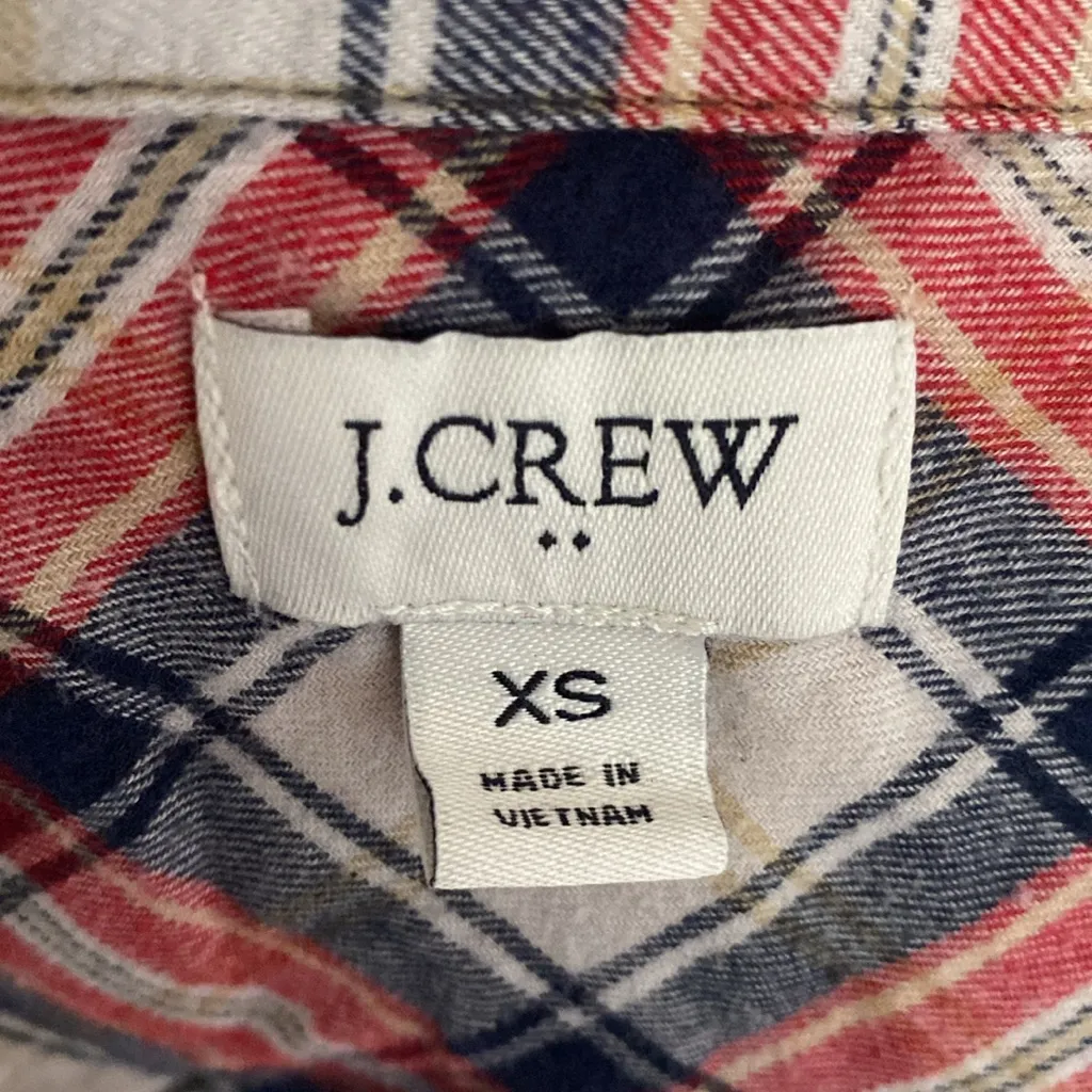 J Crew Red White and Blue Plaid Long Sleeve Button Down Shirt Size XS - Image 6