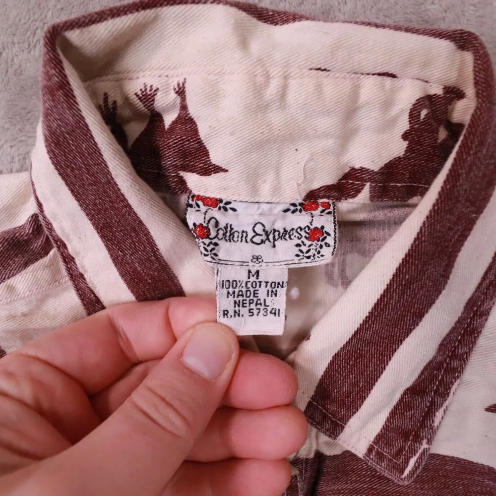 Vintage Women's Brown White Western Button Up‎ Heavyweight Shirt Size Medium - Image 2