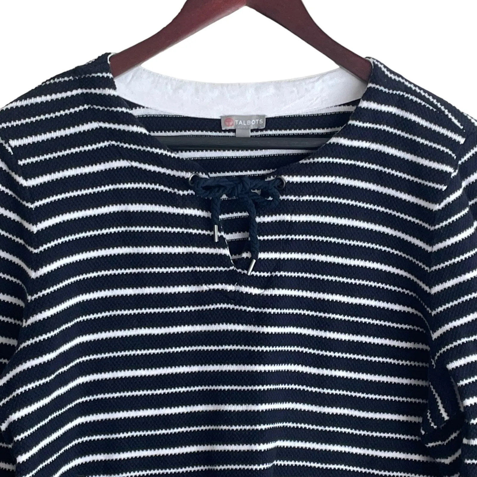 Talbots Women Top L Navy Striped Keyhole Tie Coastal Nautical Travel‎ Beachy - Image 8
