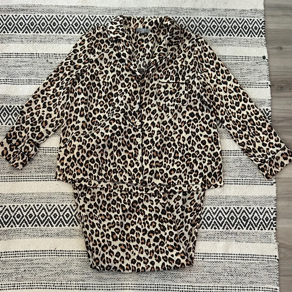 LOFT Leopard Print Pajama Set - Brown and Black - Image 2
