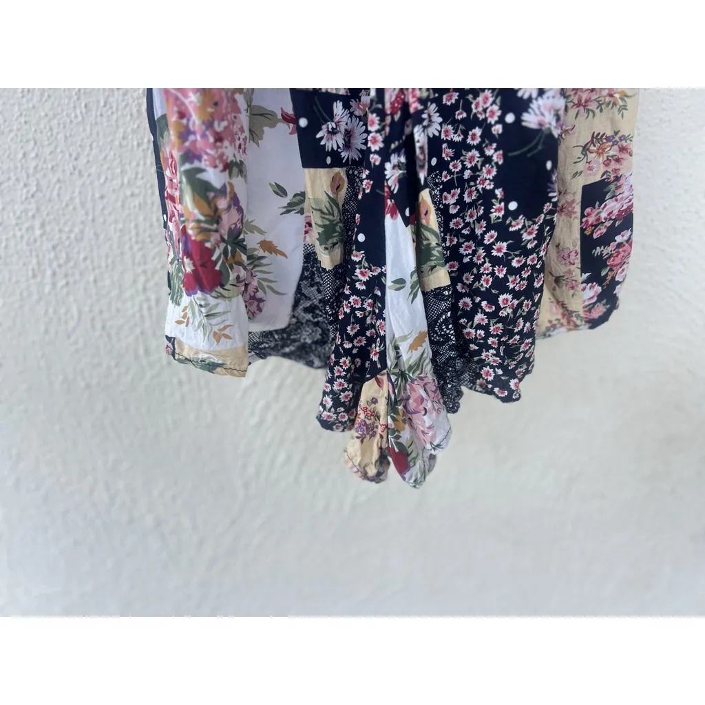 Kimchi Blue Patchwork Floral Puff Sleeve Romper Women's Size Small Boho Cottage - Image 3