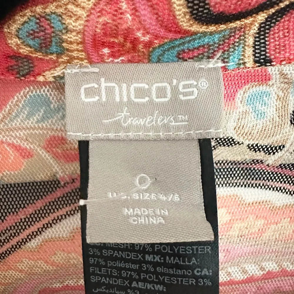 Chico’s Travelers Paisley Printed Mesh Shirt Jacket sheer Colorful size 4/6 - Image 2