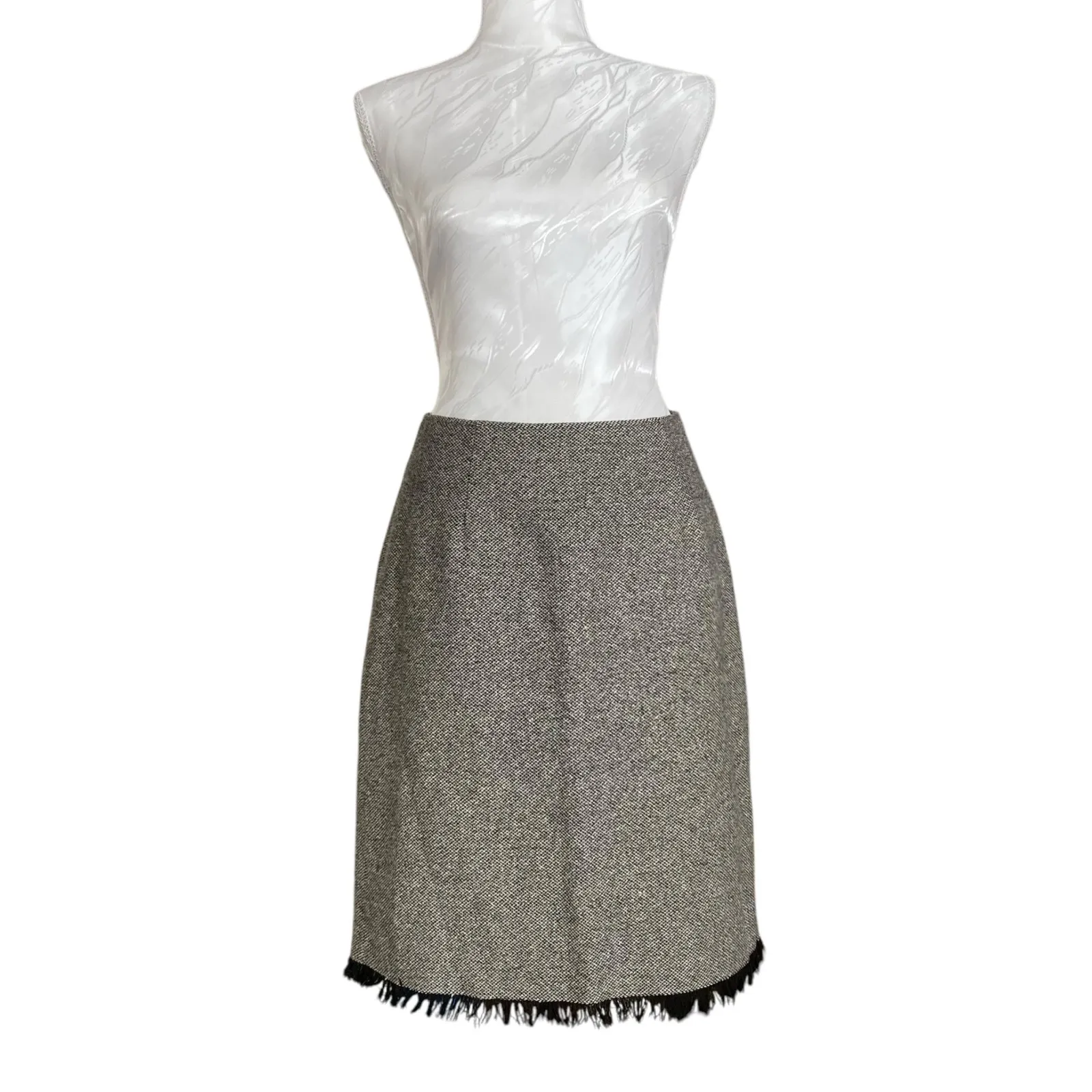 JJill Tweed Gray Fringe Wool Silk Pencil Skirt Women Sz 6 Knee Length Office Fem - Image 2