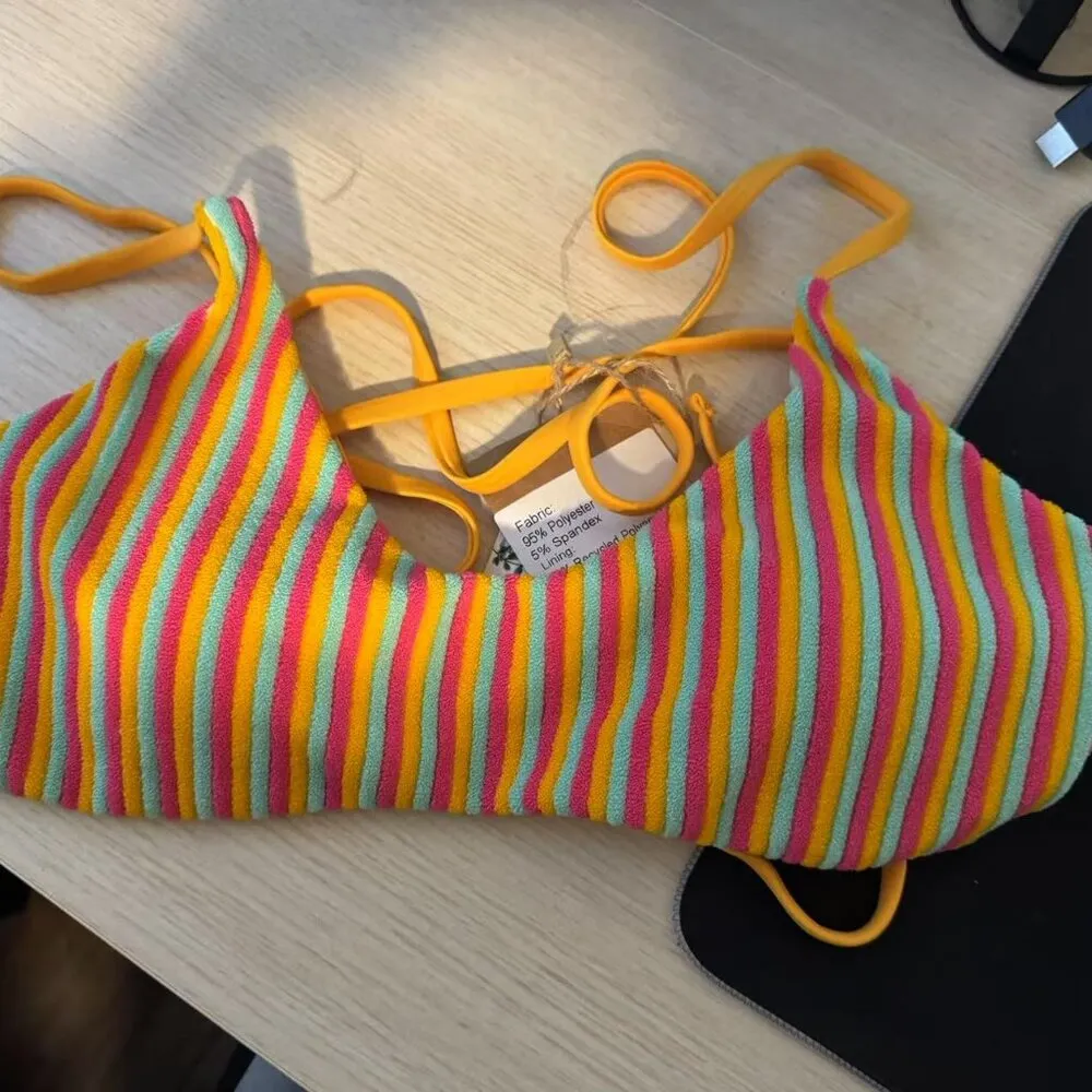 Berlook Plush Texture Stripe Bikini Top ONLY 49 Orange - Image 2