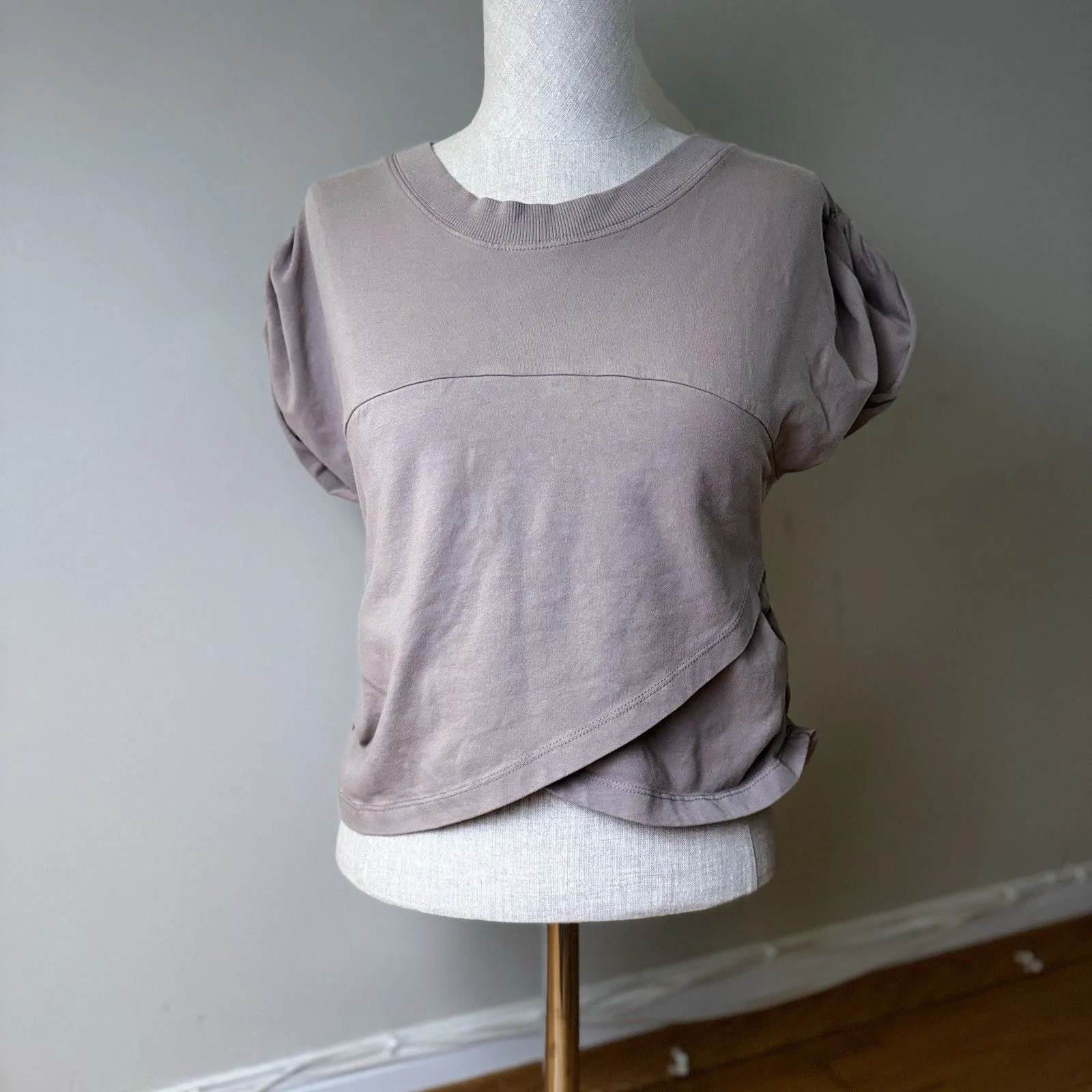 Free People Movement Hot Shot Cross Over Top Beige L Pumice Logo Crop Athleisure - Image 2