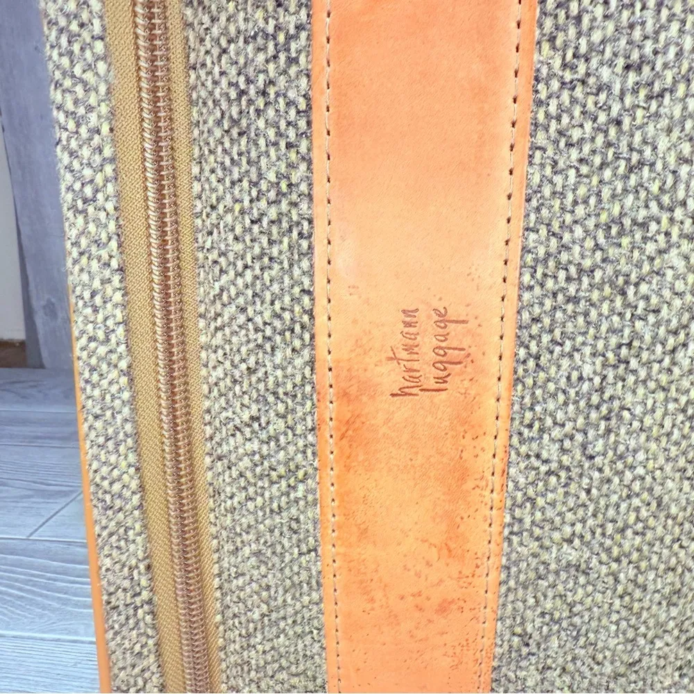 Vintage Hartman leather tweed damask travel luggage suitcase travel zip bag tote Gray - Image 3