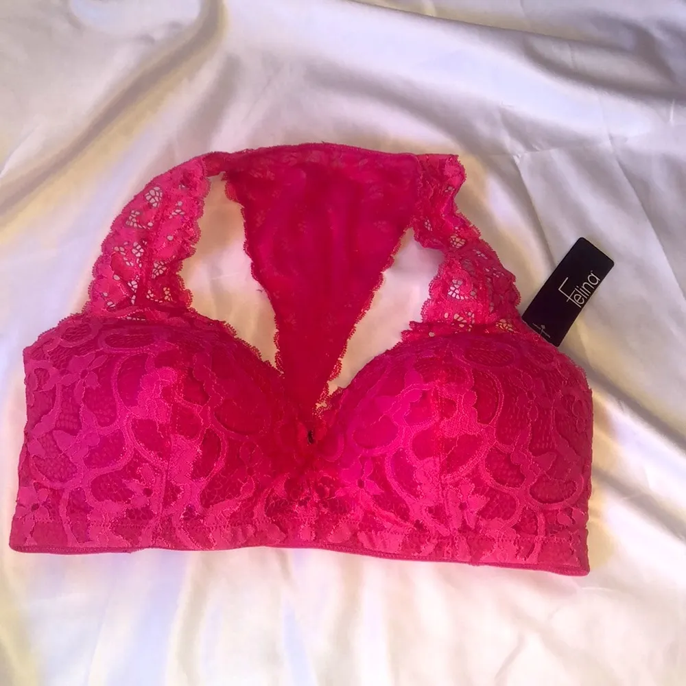 Felina bralette lace razor back bright pink Size L NWT - Image 3