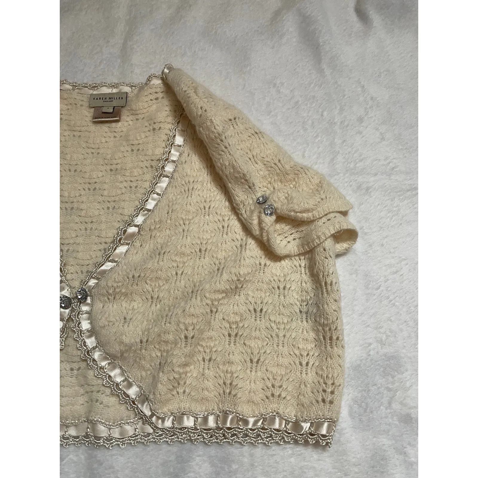 Vintage Karen Millen Knit Cropped Cardigan  Coquette Feminine Y2K Womans Large - Image 13