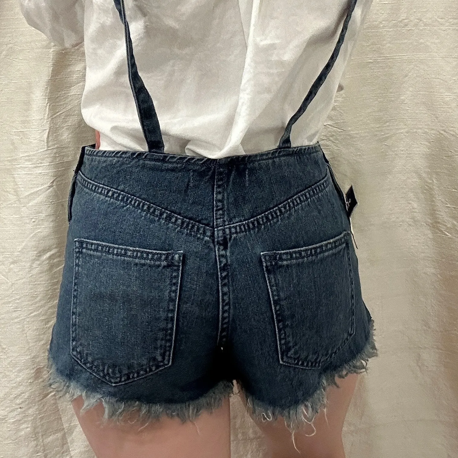 Free People We The Free Denim Strappy Shortalls Suspender Overall Shorts Twee 25 - Image 3