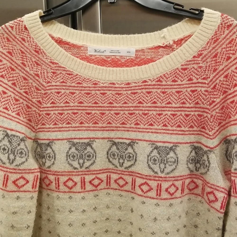 💕WOOLRICH💕 Fair Isle Sweater ~ Kitschy Owl Wink Print Medium M - Image 7