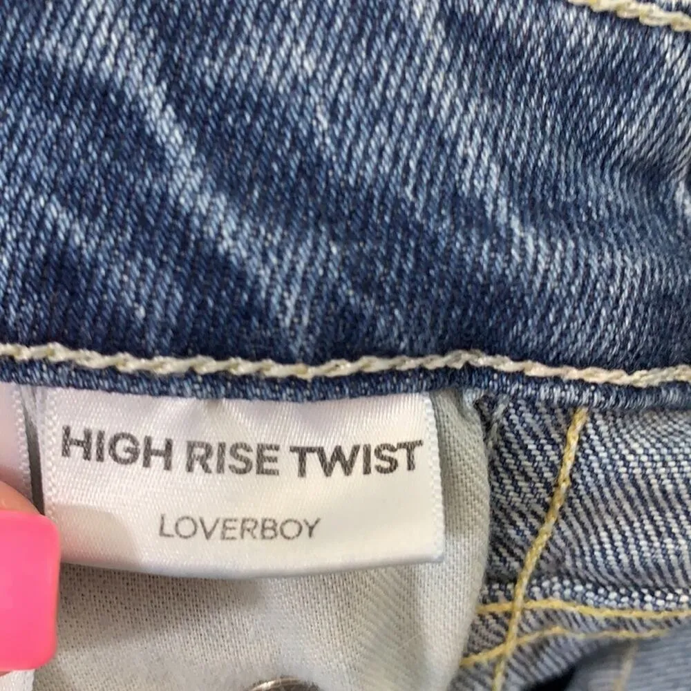 AMO Loverboy High Rise Twist Seamed Raw Hem Ankle Distressed Jeans Blue Size 26 - Image 4