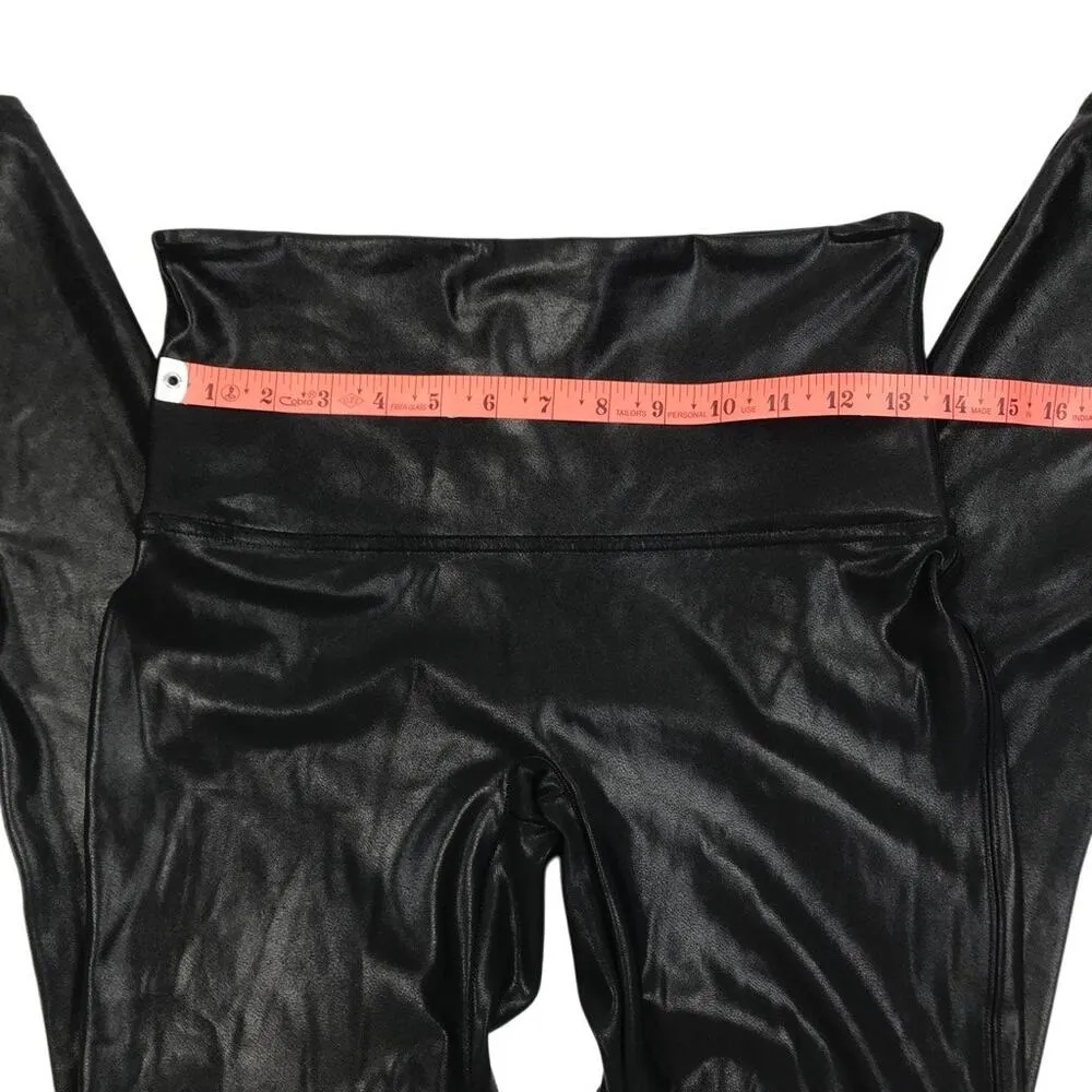 SPANX Faux Leather Leggings XL Black Wide Waist Tummy Shaping Sporty Feminine - Image 10