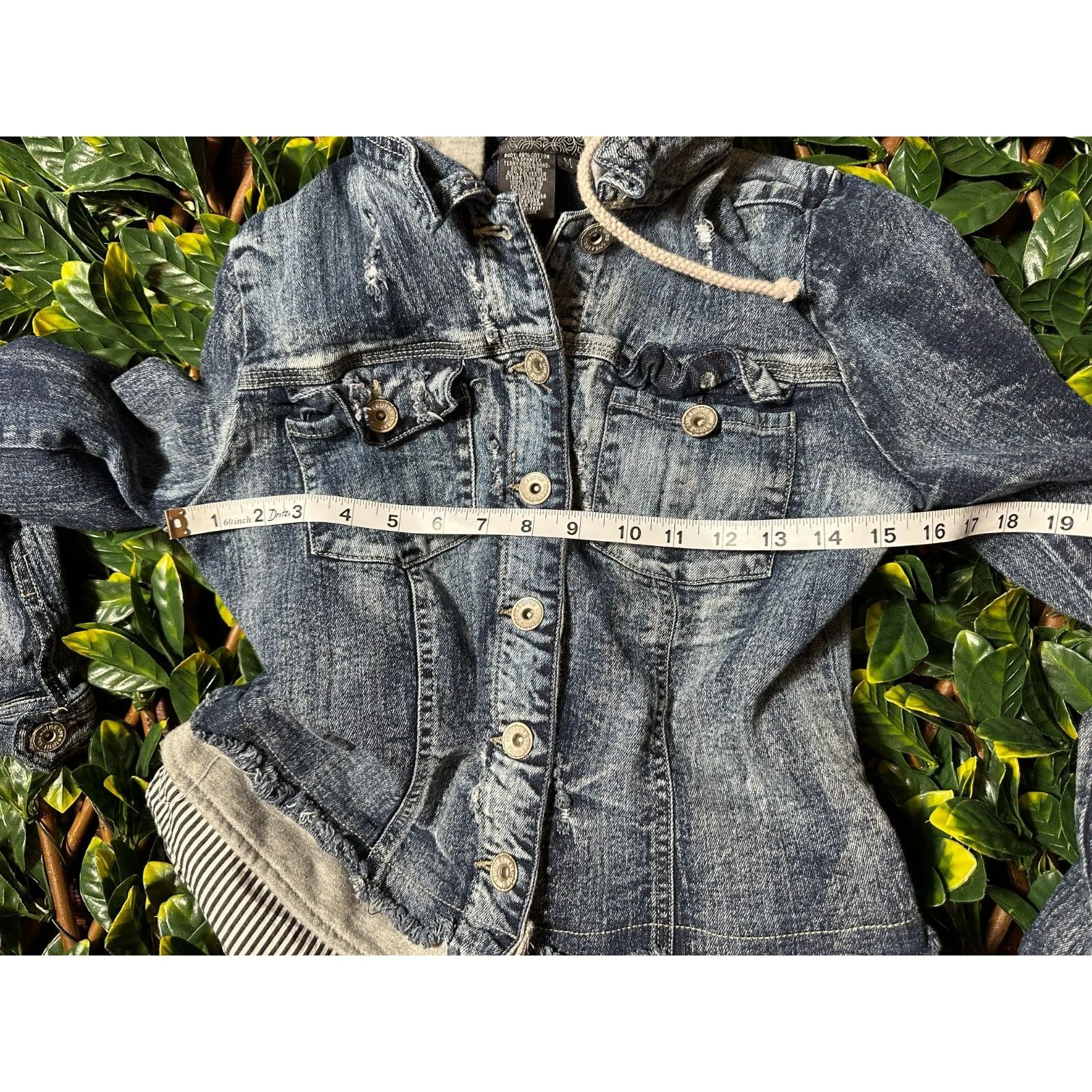 Vintage Y2K Denim Jake Gray Hoodie Striped Shirt Size M Blue Size M - Image 7