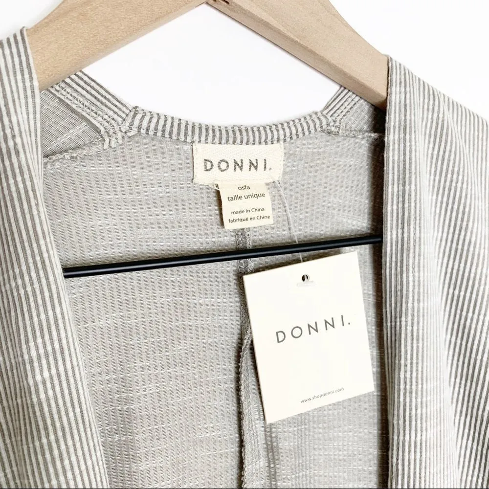 DONNI Charm Ribbed Long Open Sweater Cardigan White Gray OS Slouchy Oversized - Image 5