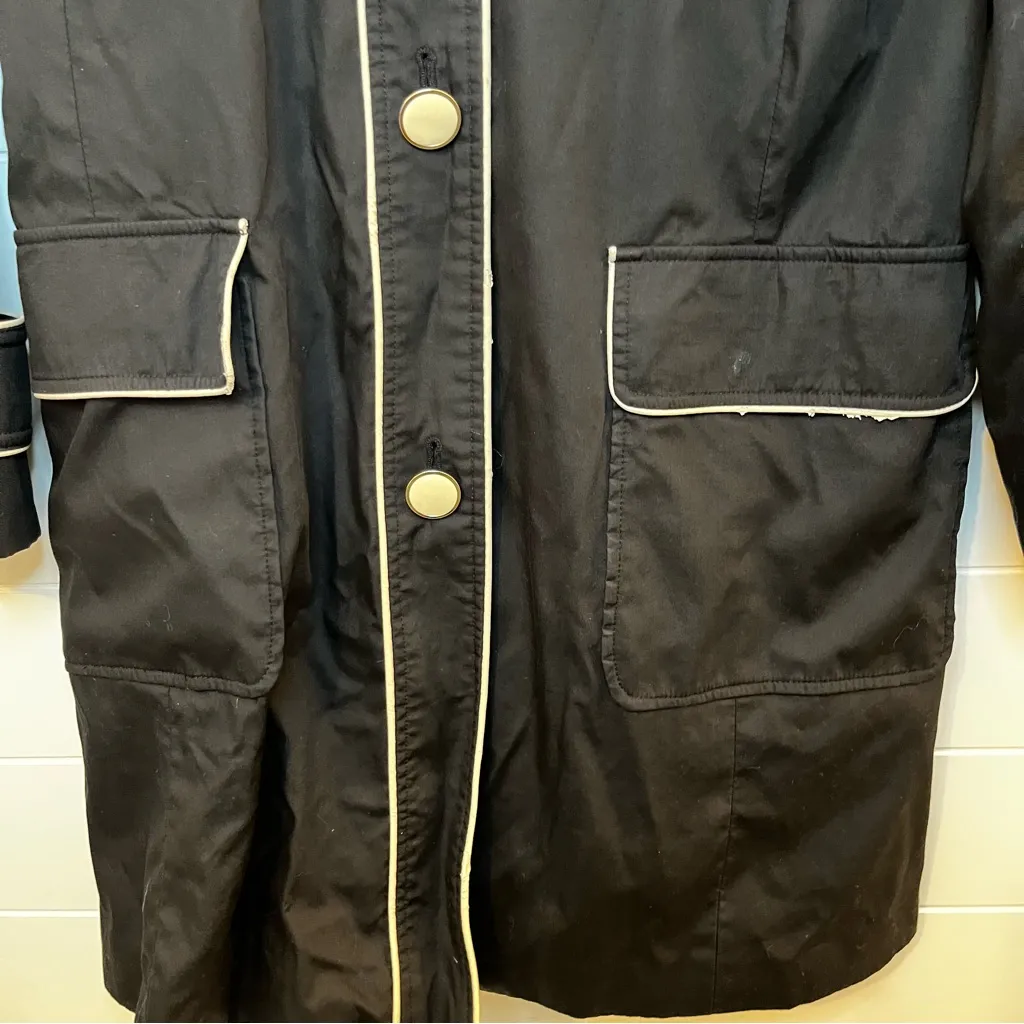 Dennis Basso Black Trench Coat with White Accents Polka Dot Liner Classic XS-S - Image 4