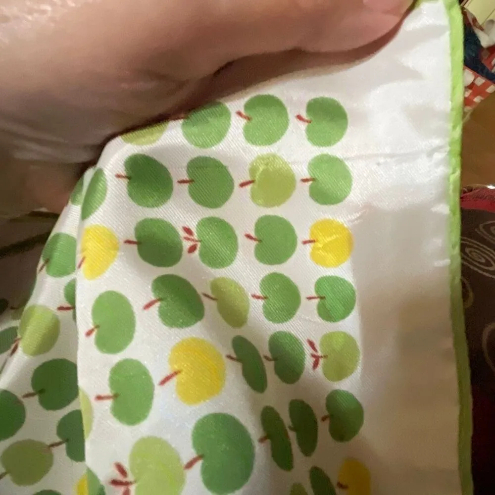 Vintage “ A Paris Scarf” 26” X 26” Apples print Japan hand rolled. Green - Image 10