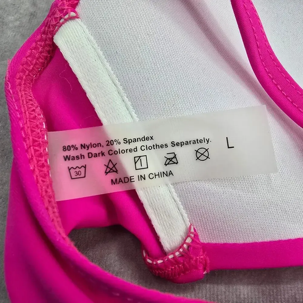 Shein Pink White Crisscross Padded Adjustable Clasp Bikini Top Swimwear Large - Image 6