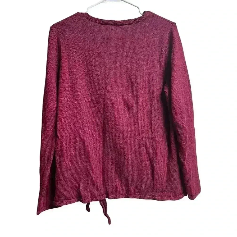 J.Jjill Pure Jill Medium Maroon Cotton/Wool Blend Sweater Front Tie Detail - Image 8