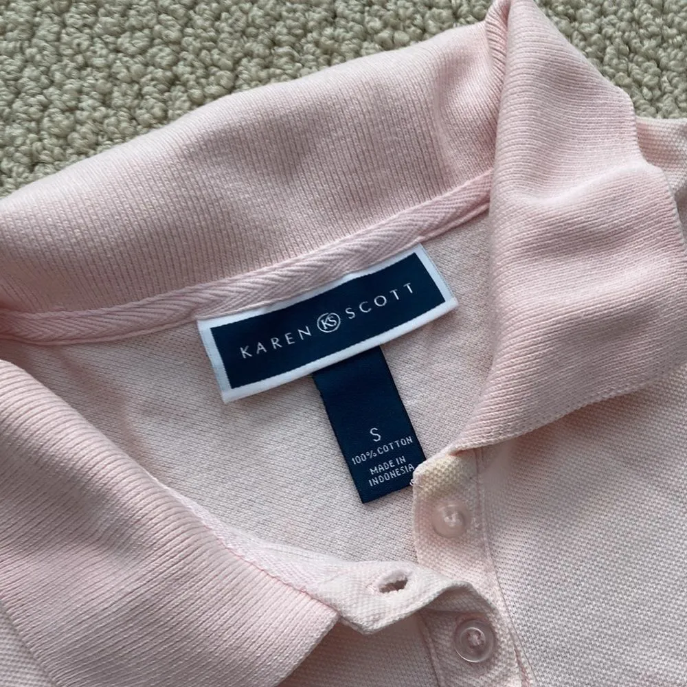 Karen Scott Pink Polo Shirt Blouse Button Down T-Shirt Short Sleeve Small EUC - Image 3