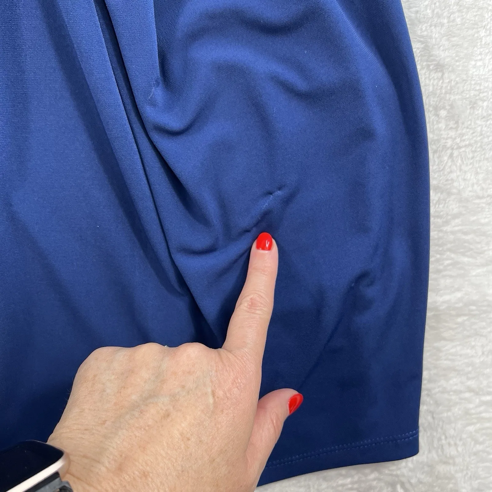 Michael Kors XL Ruched Pencil Dress Draped Flattering Blue Slinky Stretch Womens - Image 6