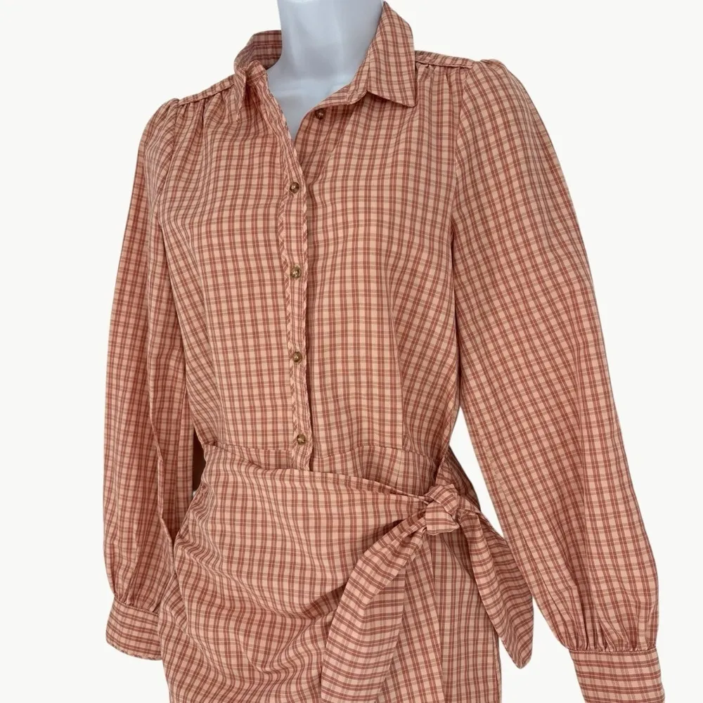 Sézane Women’s Jamey Robe Linen Blend Wrap Shirt Mini Dress | 36 (4) | Rose Pink - Image 8