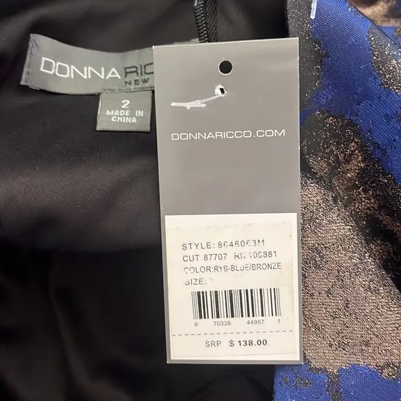 Donna Ricco Size 2 Blue and Bronze‎ Metallic Cocktail Dress NEW WITH TAGS - Image 8