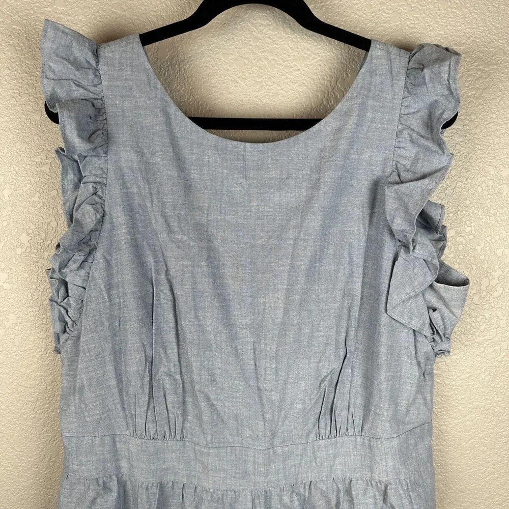 Nordstrom 1901 Womens Ruffle Sleeve Crop Jumpsuit 18 Plus Blue Chambray Pockets - Image 2