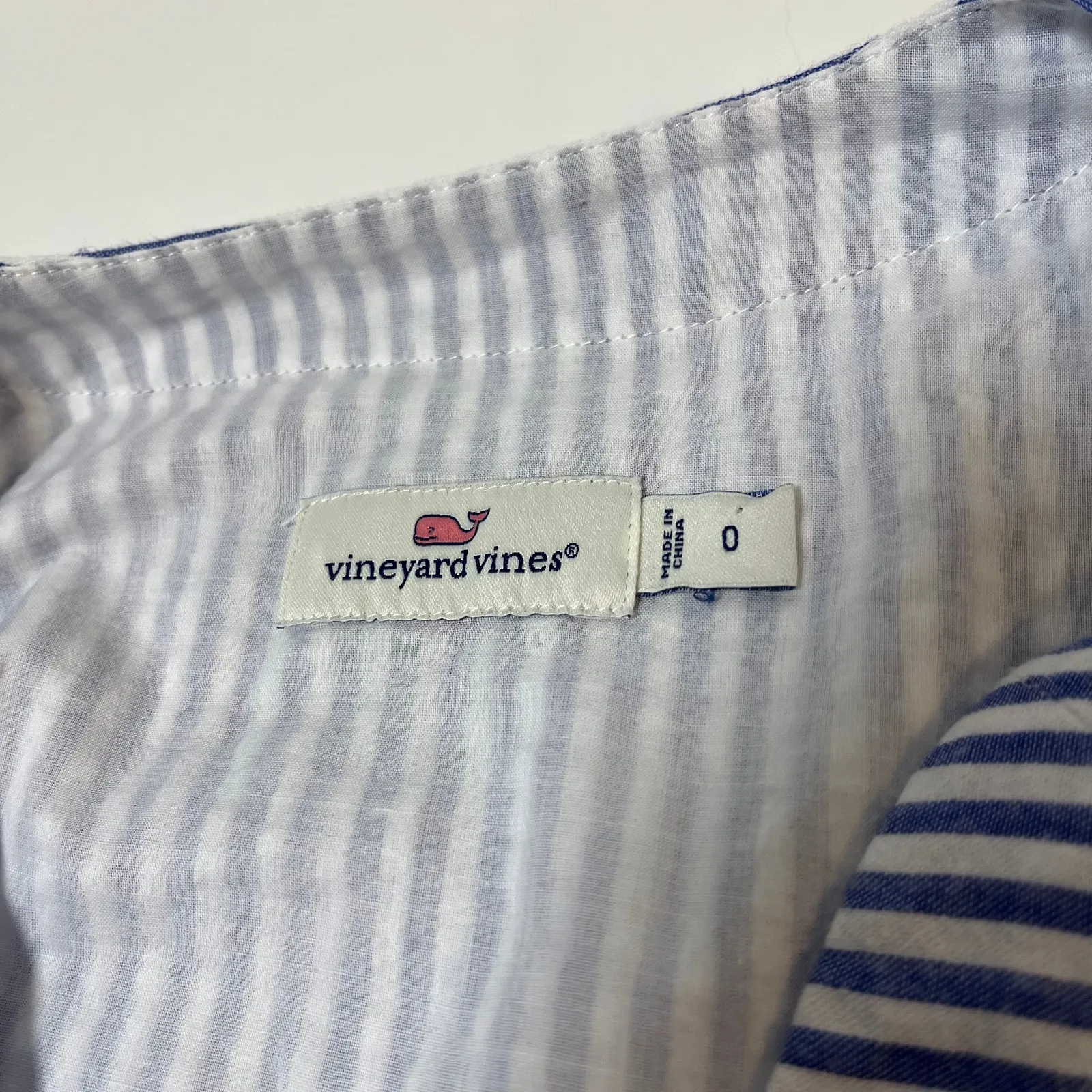 Vineyard Vines Seersucker Wrap Dress Blue White Size 0 V-Neck Ruffle Hem Preppy‎ - Image 9