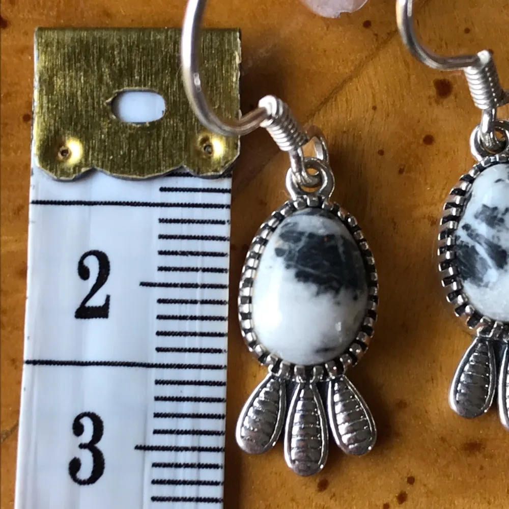 Natural White Buffalo Sterling Silver Feather Earrings - Image 3