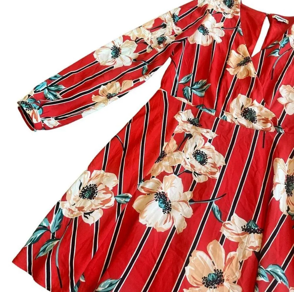 Express Bold Floral Print Long Sleeve Dress Swing A-Line Size Medium Women's - Image 5
