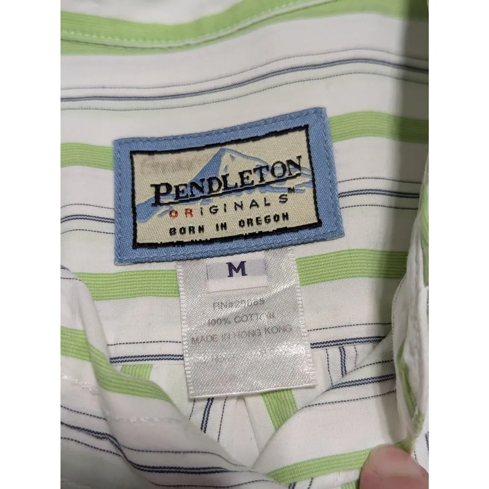 Pendleton Originals Green Striped Button Down Shirt Long Sleeve Womens Medium - Image 3