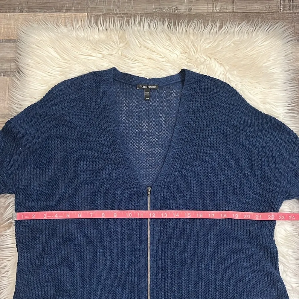 Eileen Fisher organic linen/cotton V-neck zip front sweater relaxed fit L - Image 5