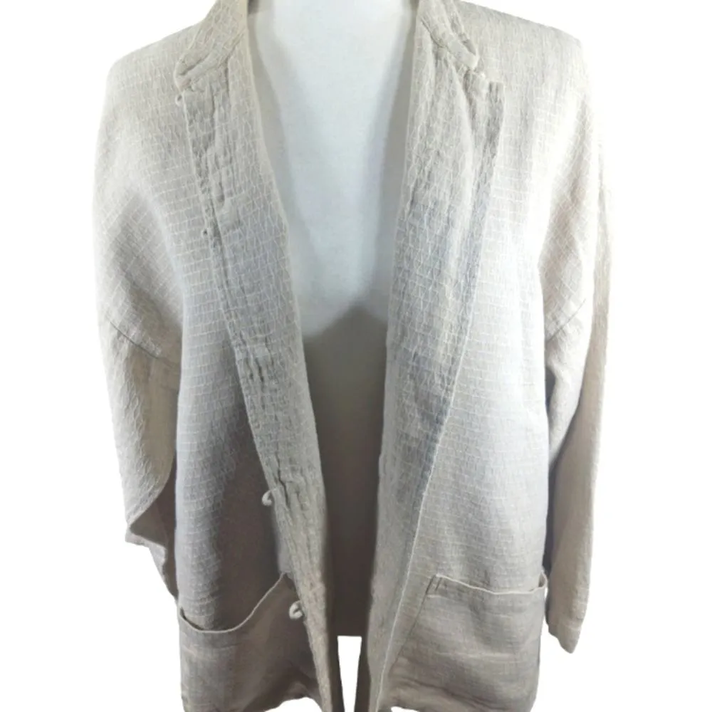 W78 GUC $289 Eileen Fisher 100% Linen Toggle Button Tunic size S - Image 3