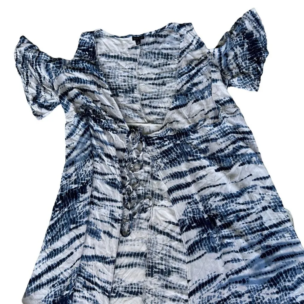 Torrid Blue Tie Dye Gauze Cold Shoulder Wrap Midi Dress 1X  Swimsuit Cov… - Image 3