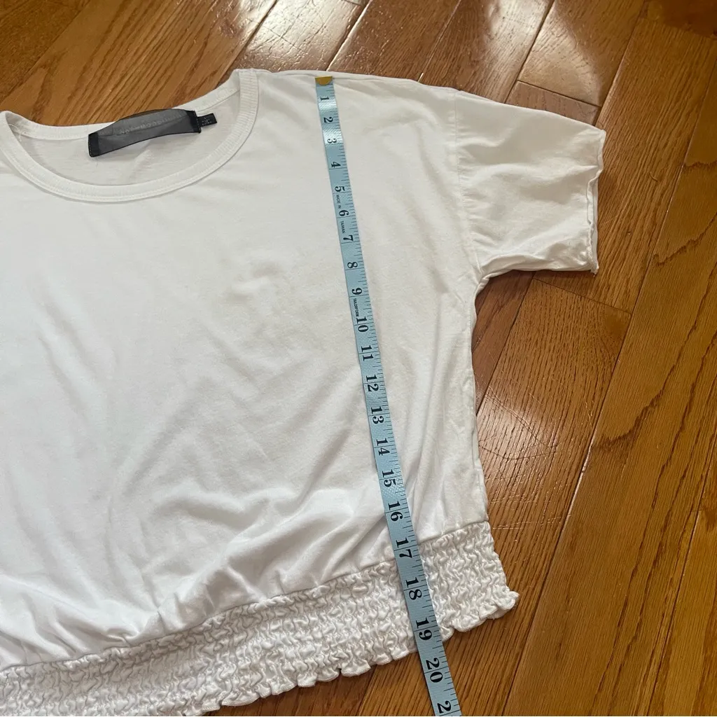 Code x Mode White Smocked Waist Short Sleeve Top classic Casual minimalist Sz L - Image 8